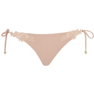 Pink lace string bikini bottoms